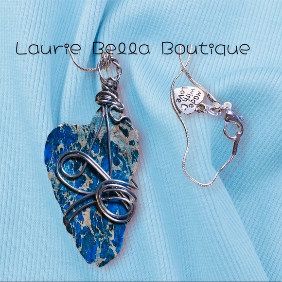 Blue Dyed Imperial Jasper Wire Wrapped Necklace - Picture 1 of 3
